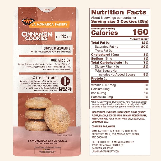 Cinnamon Cookies, 6 Ounce (Pack of 3), Mexican Shortbread Cookies Lightly Dusted with Cinnamon and Sugar by La Monarca Bakery