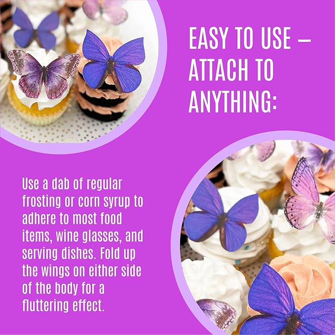 Sugar Robot Edible Butterflies for Cake Decorating- Large Size Butterfly Decorations - Cake Toppers and Cupcake Toppers - Made in the USA - Premium Crafted (Purple)