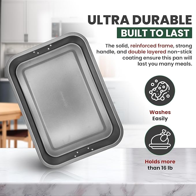 Large Lasagna Pan 12??x 16??- Heavy-Duty Nonstick Casserole Dishes for Oven - Convenient Deep Lasagna Baking Dish With Foldable Handles - Casserole Dish Is Dishwasher Safe and Perfect for Any Meal