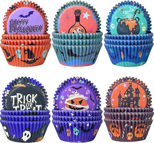 qiqee Halloween 300PCS Standard Cupcake Liners Cupcake Cups 6 Designs Halloween Potion Cupcake Papers Baking Cups Cupcake Wrappers (Medium Size)