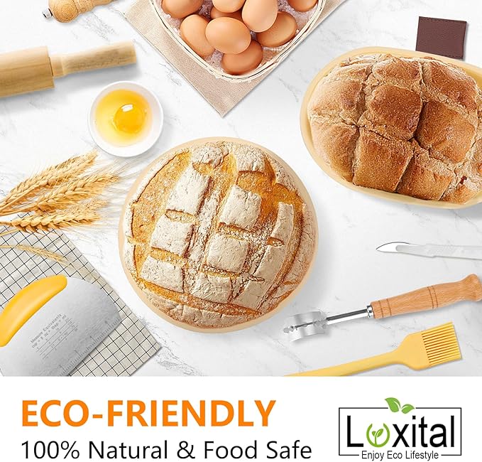 Silicone Banneton Bread Proofing Baskets, Sourdough Bread Baking Supplies, 10 Inch Oval Foldable Baking Basket, Complete Set for Bread Making With Essential Tools and Gifts