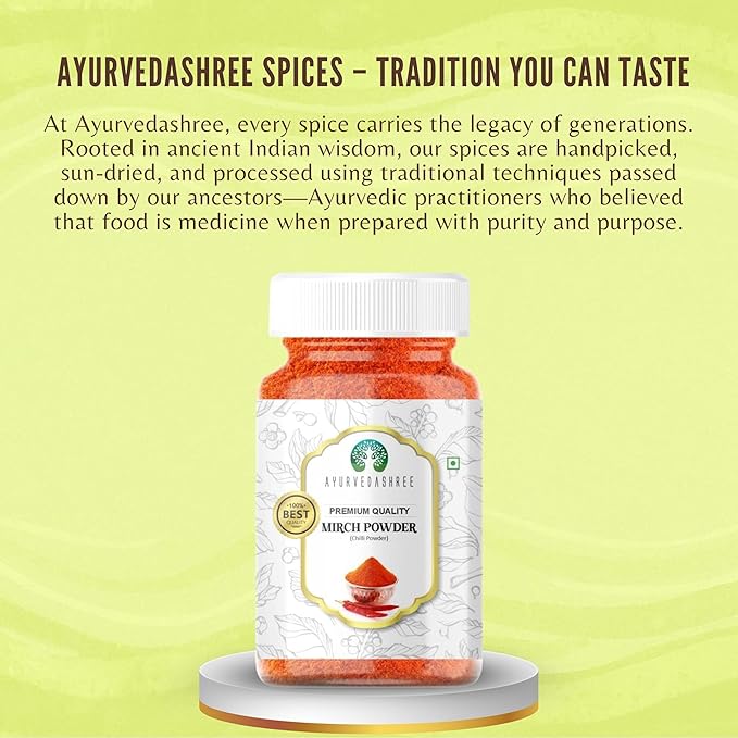 AYURVEDASHREE Chilli Powder (Mirchi Ground) 100gM PET Jar ~ All Natural | Vegan | Gluten Friendly | NON-GMO | Indian Origin |