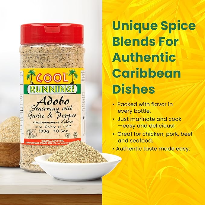 Cool Runnings Adobo Seasoning with Pepper and Garlic 300g ??Savory and Aromatic Adobo Spice Blend for Meats, Vegetables, Fish, Seafood and Stews