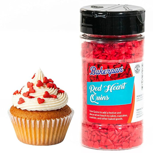 Bakerpan Red Heart Sprinkles for Cake Decorating, 4 Ounces Edible Confetti Sprinkles for Ice Cream, Cookies, Cupcake Topper, Made in USA