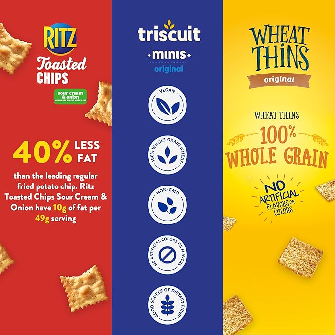 Nabisco Cracker Variety Pack, RITZ Toasted Chips, Wheat Thins Snacks Whole Grain Wheat Crackers and Triscuit Minis Whole Grain Wheat Vegan Crackers, 40 Snack Packs