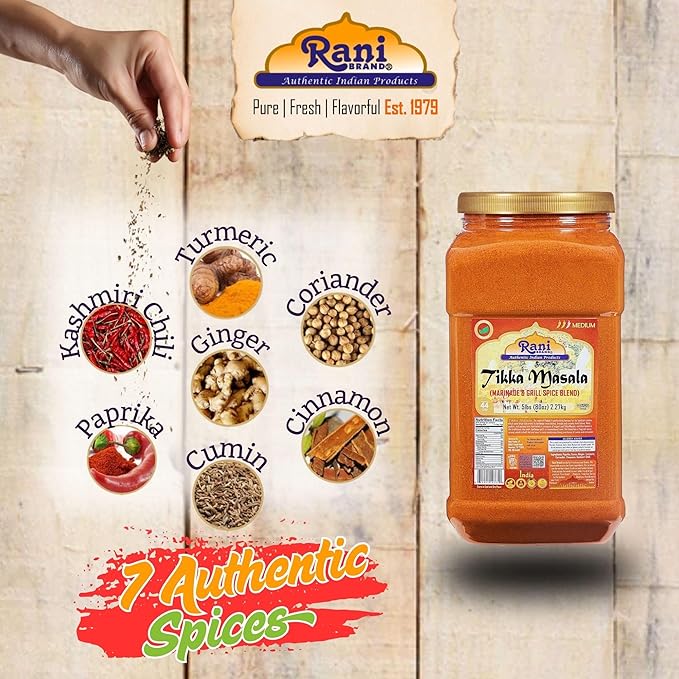 Rani Tikka Masala Indian 7-Spice Blend 80oz (5lbs) 2.27kg Bulk PET Jar ~ All Natural | Salt-Free | Vegan | No Colors | Gluten Friendly | NON-GMO | Kosher | Indian Origin
