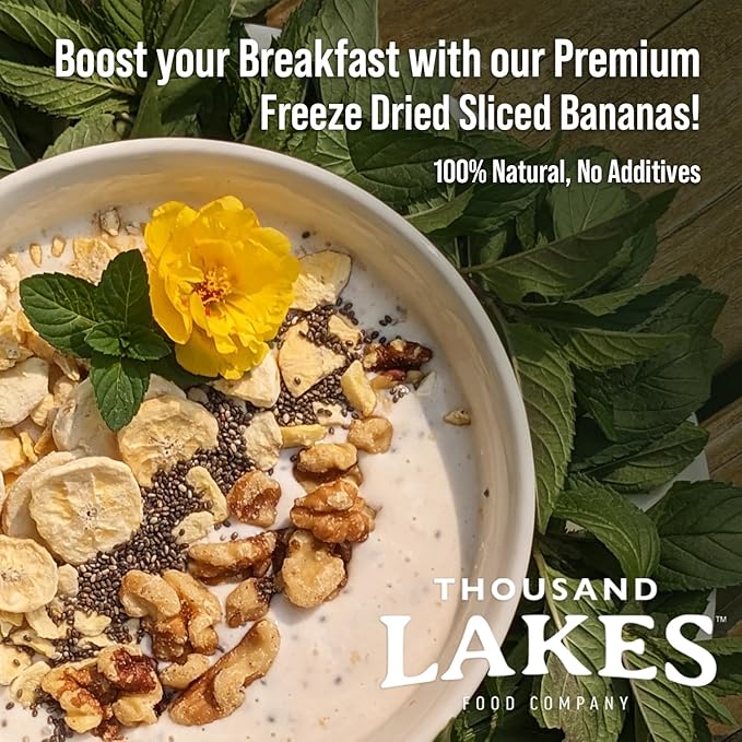 Thousand Lakes Freeze Dried Fruit - Sliced Bananas 4-pack 3.2 ounces (12.8 ounces total) | No Sugar Added | No Oils or Fat