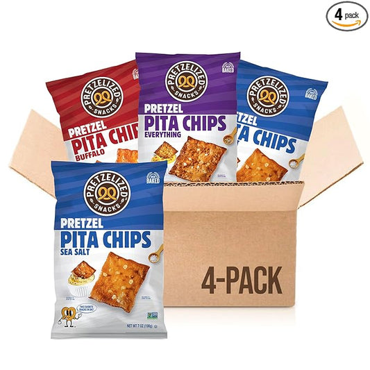 Pretzelized Pretzel Pita 4 Pack Variety Pack - Sea Salt, Everything, Buffalo Pretzelized Snacks Multipack