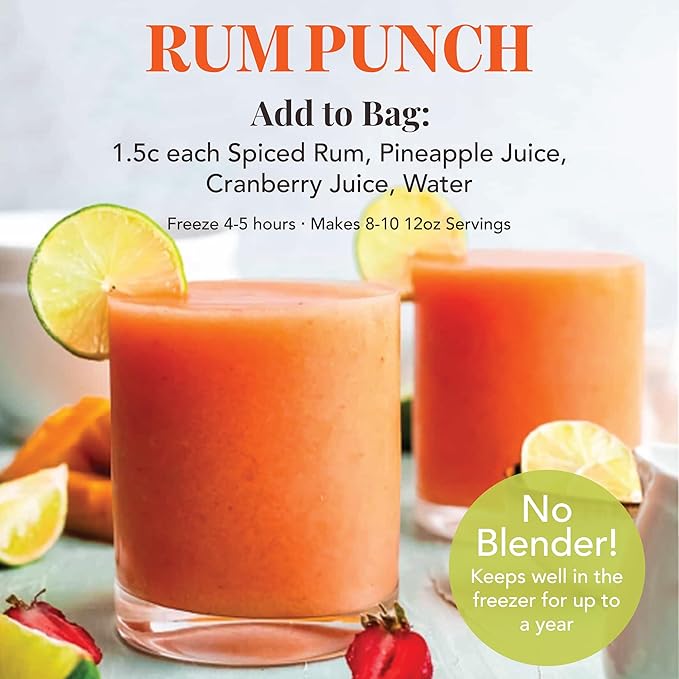 Frozen Cocktail Drink Mix - Each Bag Makes 10 Rum Punch Slushies - Drink Powder Pouches for Alcohol - All Natural Low Sugar Mixer, No Blender Needed, 3 Pack