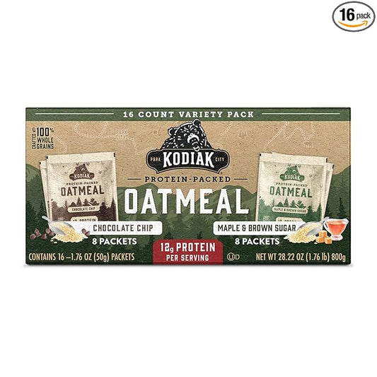 Kodiak Cakes Instant Oatmeal Packets - High Protein - 100% Whole Grains Breakfast Food - Maple & Brown Sugar & Chocolate Chip (16 Packets)