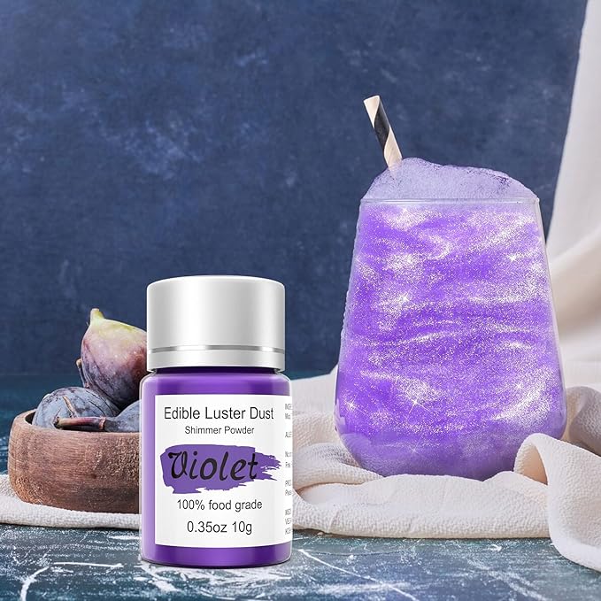 Purple Luster Dust Edible Glitter for Cakes Cocktails ??10g Colaele Edible Shimmering Dust for Chocolates, Metallic Food Coloring Powder for Cake Decorating Edible Glitter for Drinks, No Gluten,Vegan