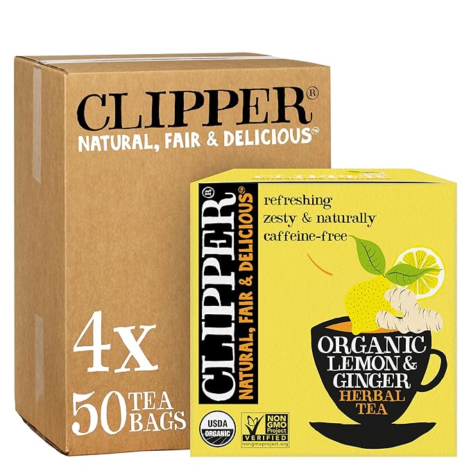 Clipper Tea Lemon & Ginger Teabags ??Caffeine Free, USDA Organic, Great Hot or Iced ??Aromatic, Natural, Fair & Delicious ??200 Tea Bags