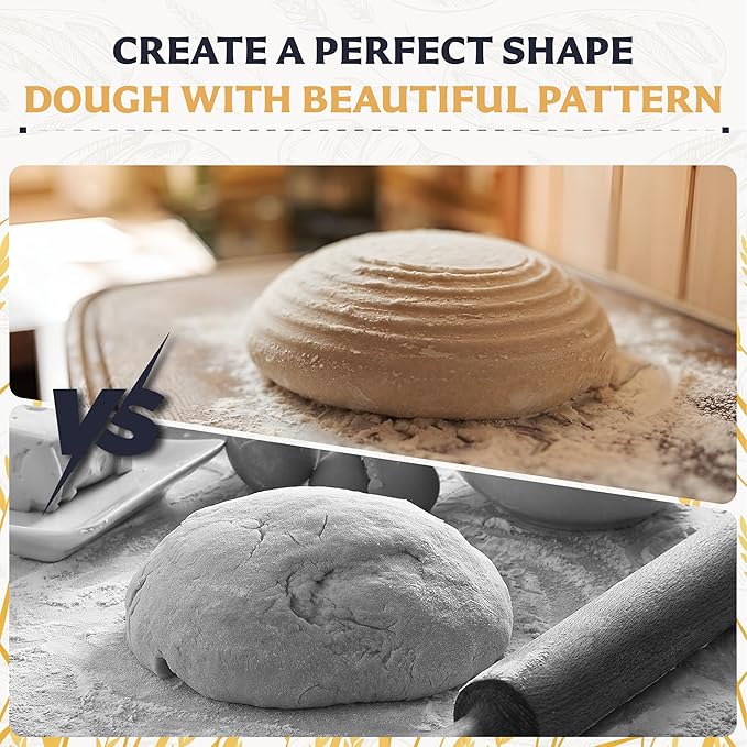 10" Banneton Bread Proofing Basket, Sourdough Proofing Basket Set of 2, Bread Banneton Basket for Professional & Home, Round Bread Proofing Baskets for Sourdough