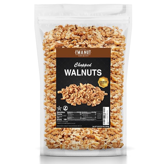 Premium Raw Chopped Walnuts 48oz (3 lb) - 100% Natural, No-PPO, Non-GMO, Batch-Tested Gluten & Peanut Free, Kosher, Small Batch Quality