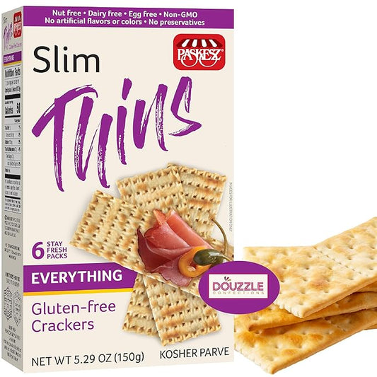 DOUzzle Gluten Free Flatbread Crackers, Slim Thins Everything Flavor (6 Stay Fresh Packs - Pack of 1) Kosher for Passover Snack Food - Non GMO, Nut Free, Dairy Free, Egg Free