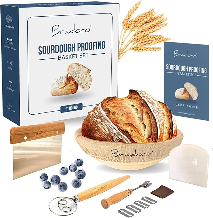 Sourdough Starter Kit, Sourdough Bread Baking Supplies, Sour Dough Kit, Sour Dough Tools, Bread Making Tools, Starter Kits for Beginners with Banneton Proofing Basket, Cloth Liner and Tools
