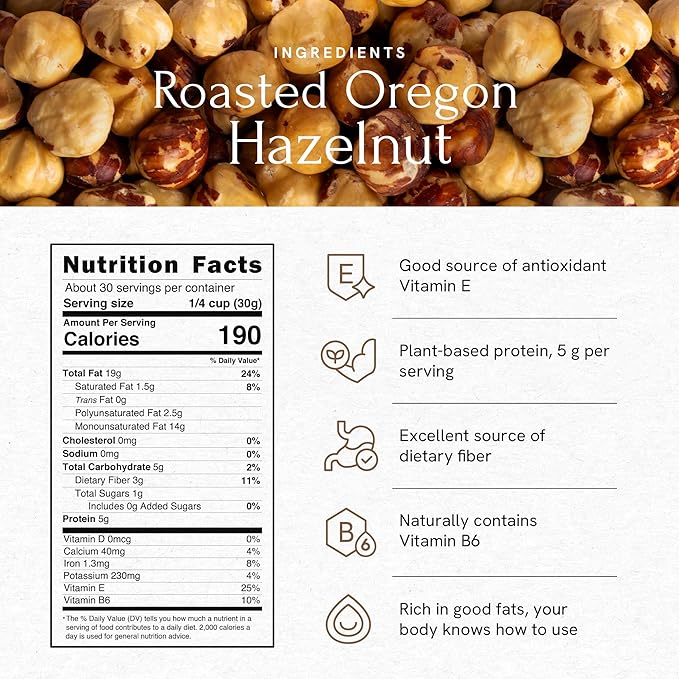 Snackathon Roasted Oregon Hazelnuts, Unsalted, Dry Roasted, Whole Filberts, Premium Natural Nuts Grown in USA, 2 LB Resealable Bag, Healthy Snack, Ideal for Baking, Nut Butters & Recipes
