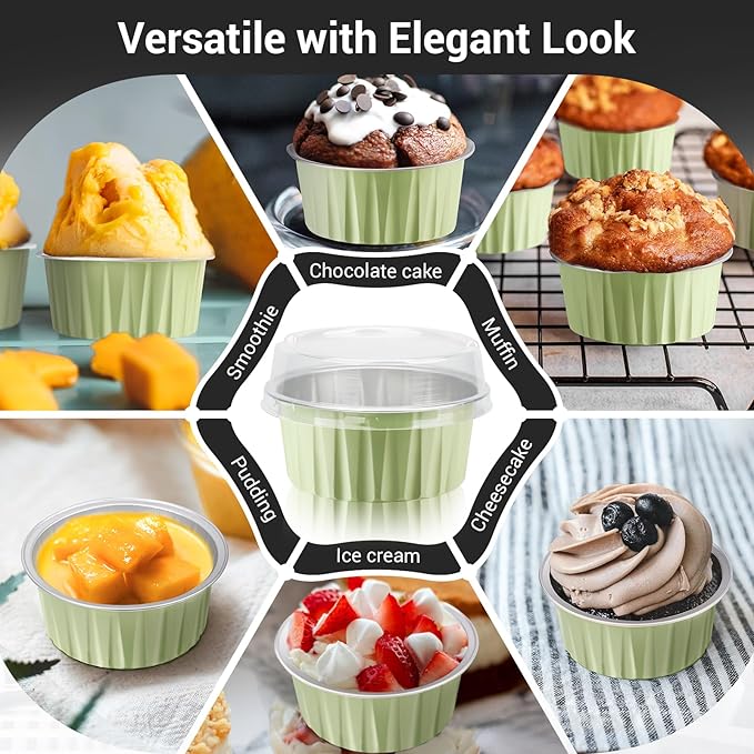 EUSOAR Cupcake Liners, 50pcs 5oz 125ml Cupcake Liners, Aluminum Foil Muffin Liners Cups with Lids, Cupcake Holder, Disposable Aluminum Foil Cupcake Baking Cups Holders Cases Boxes Pans with Lids