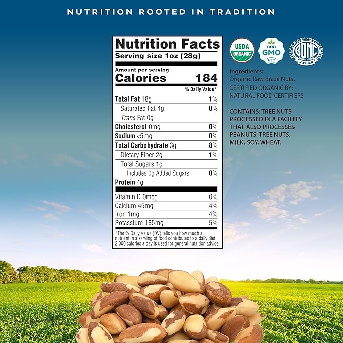 CROP BY POP - Organic Raw Brazil Nuts (8 Oz - 1 LB) Packed Fresh in Resealable Bag - USDA Organic, Non GMO - Naturally Grown, Vegan, Kosher