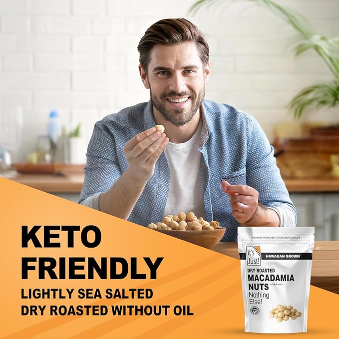 It's Just - Hawaiian Macadamia Nuts (1.5lbs), Small Batch Dry Roasted in USA, Lightly Salted, Keto Friendly, Resealable Bag, 24oz