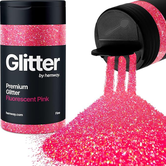 Hemway Premium Glitter Shaker - Fluorescent Pink | 130g Fine Metallic Flake Sequins for Resin & Epoxy Crafts | Craft Supplies for Tumblers, Festival, Art
