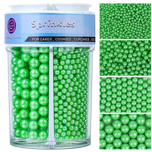 Sprinkles for Cake Decorating, Deep Green Pearl Sprinkles 4 Sizes Mix for Cake Cupcake Cookie Baking Donuts Ice Cream Toppings