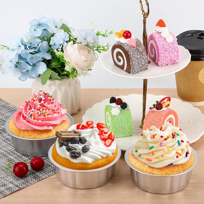 Beasea Aluminum Ramekins 8oz 100 Pack, Disposable Ramekins Foil Cups Baking 3.9" Ramekin Cup Cupcake Aluminum Mini Baking Cups for Party - Silver