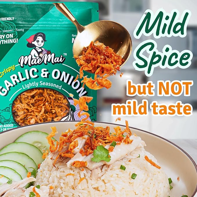 MaeMai Chili Crisp (MILD Spice) - Premium Onion & Garlic Flakes - Crispy All-Purpose Seasoning, Topper | Keto, vegan, gluten-free. Crunchy condiment for ramen add ons, rice seasoning, salads | 9.52 oz (3-PACK)