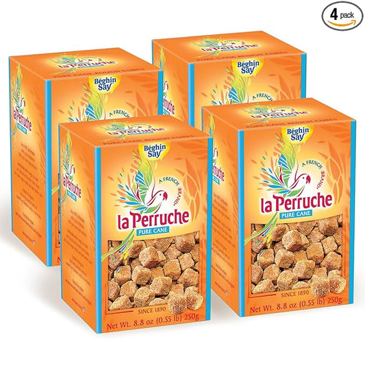 La Perruche Pure Cane Brown Sugar Cubes (250g/8.8oz box) | Ideal Sugar Cubes for Coffee | Pack of 4