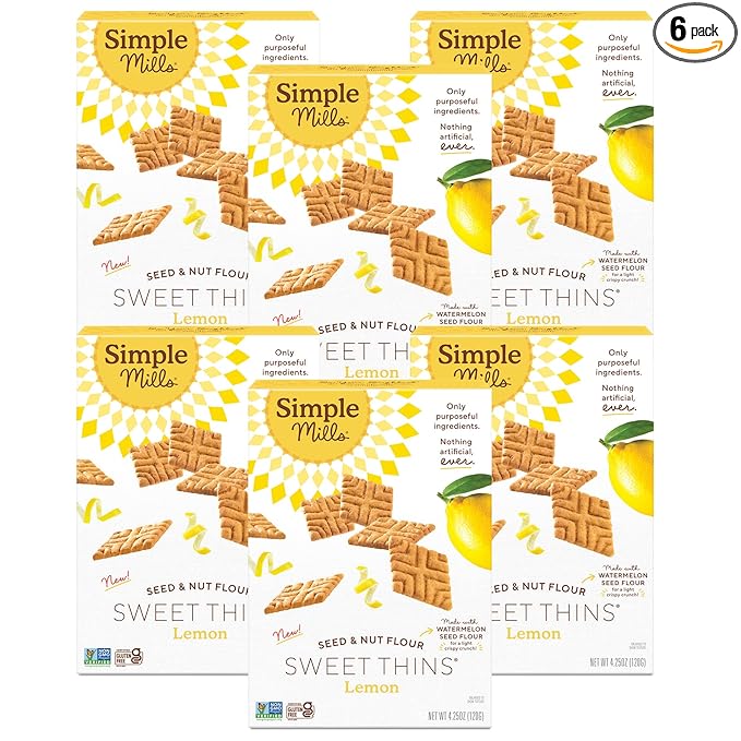 Simple Mills Lemon Seed & Nut Flour Sweet Thins, Paleo Friendly & Delicious Sweet Thin Cookies, Good for Snacks, Nutrient Dense, 4.25 oz (Pack of 6)