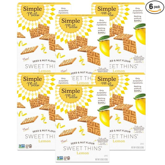 Simple Mills Lemon Seed & Nut Flour Sweet Thins, Paleo Friendly & Delicious Sweet Thin Cookies, Good for Snacks, Nutrient Dense, 4.25 oz (Pack of 6)