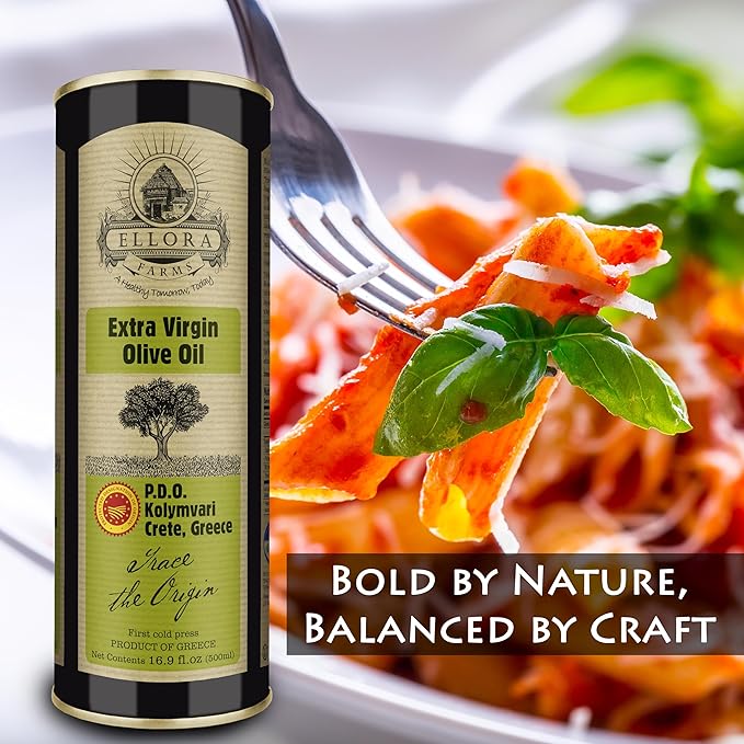 Ellora Farms, Single Estate Extra Virgin Olive Oil, PDO Crete, Greece, Traceable Olive oil, Kosher, 17 oz. Tin, Pack of 2