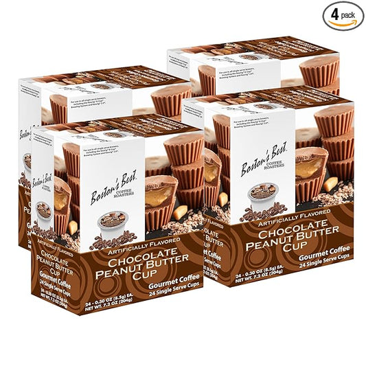 Boston’s Best - Chocolate Peanut Butter Medium Roast Flavored Gourmet Coffee Compatible with Keurig Coffee Maker, 24 Count (Pack of 4)