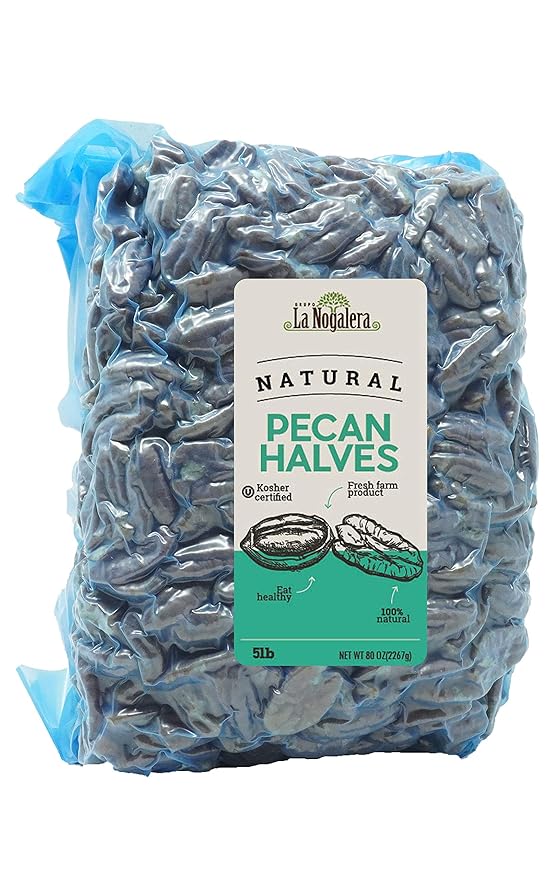 La Nogalera Pecans - Raw pecan nuts, Natural, 5 lbs vacuum sealed bag. They compare to organic, NO SHELL, Non-GMO, No Preservatives, Unpasteurized, Kosher and Halal Certified and Ketogenic Friendly