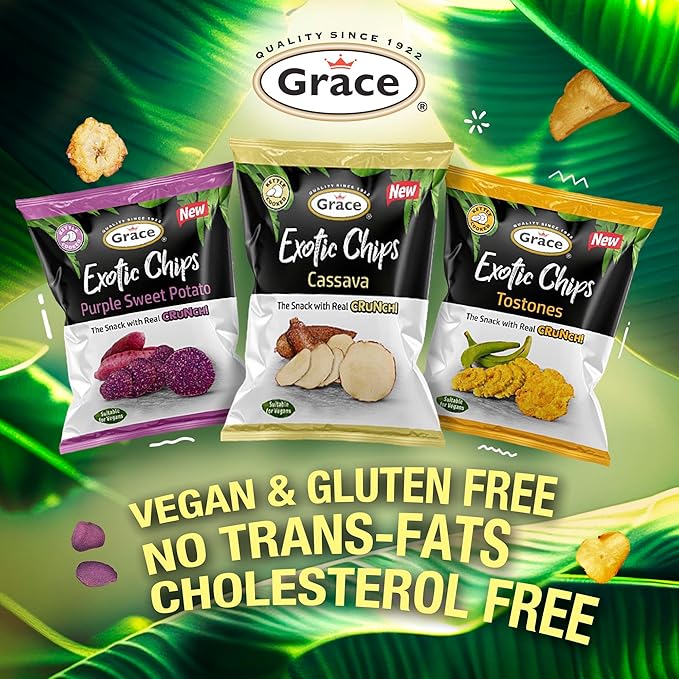 Grace Exotic Plantains Tostones Chips 2.5 oz - 6 Pack -Traditional Twice Fried Crunchy Plantain from the Andean Highlands - Kettle Cooked Gluten Free - Vegan Snack - Low Sodium - No Sugar Added