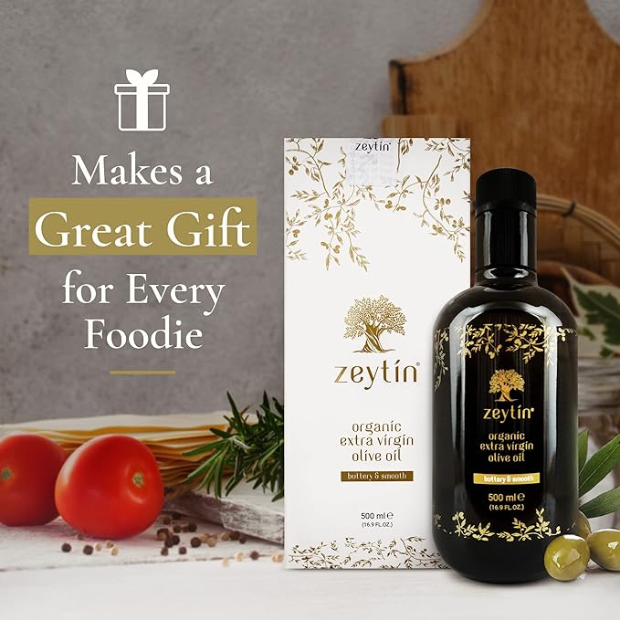 Zeytin Organic Olive Oil Extra Virgin - GOLD MEDAL & Early Harvest - Fresh 2024 Harvest, Bottled in Jan 2025 - New Luxury Packaging - Keto & Cold Pressed - Buttery & Smooth (16.9fl oz - 1 Pack)