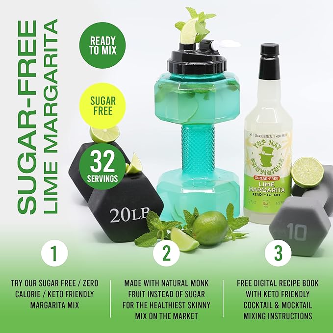 Top Hat Keto Sugar Free Lime Margarita Mix - Naturally Sweetened with Monk Fruit - Craft Mixer for Skinny Margarita Cocktail Drinks - 32oz Bottle