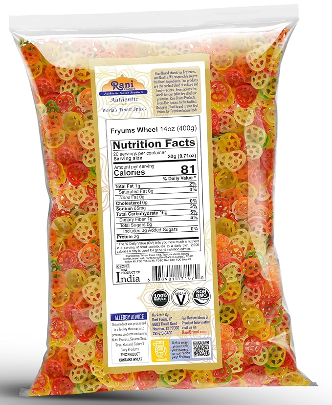 Rani Far Far/Fryums (Wheat & Tapioca Pellet) Wheel Shape 14oz (400g) ~ Vegan, Kosher, Uncooked, Used to Make Papad, Bhungra/Chip Snack