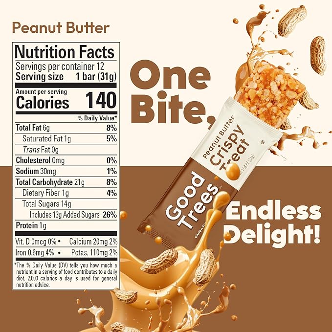Good trees Rice Crispy Treats, Gluten-Free Snack Bars with Peanut Butter 12 Count
