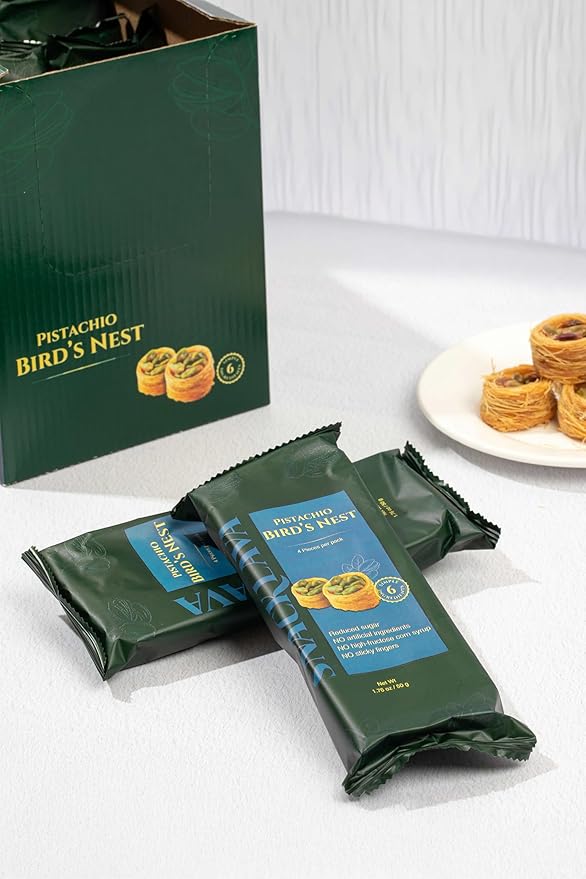 Snacklava Pistachio Bird's Nest Baklava - 20 Pack (4 Pieces per Pack) - No Artificial Ingredients, Colors or Preservatives