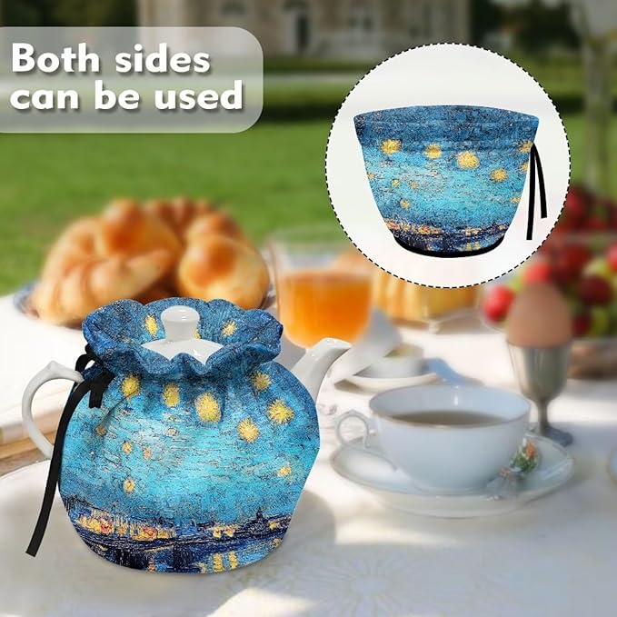 Starry Night Teapot Protector Decorative Dust Proof Teapot Cover with Insulation Pad to Keep Tea Warm for Home Kitchen Table Hotel Tea Party Restaurant