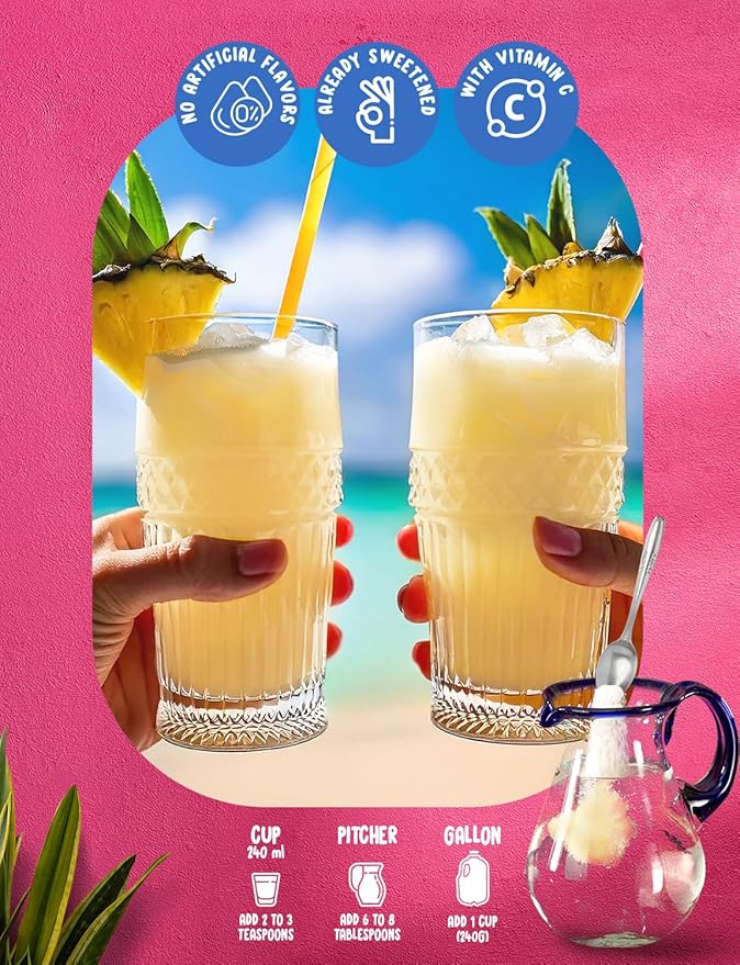 Klass Aguas Frescas |Pina Colada Drink Mix| Flavor From Natural Sources & No Artificial Flavor With Vitamin C (Makes 7 to 9 Quarts) 14.1 Oz Family Pack (4-Pack)