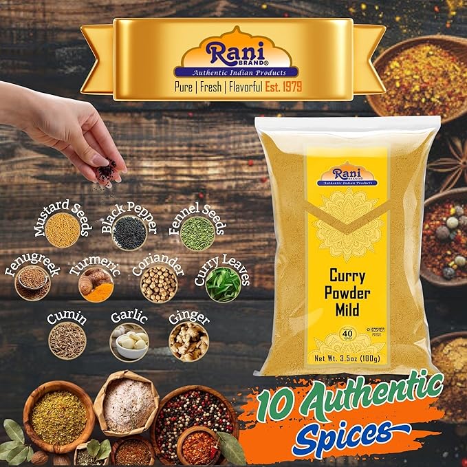 Rani Curry Powder Mild (10-Spice Authentic Indian Blend) 3.5oz (100g) ~ All Natural | Salt-Free | NO Chili or Peppers | Vegan | No Colors | Gluten Friendly | NON-GMO | Indian Origin