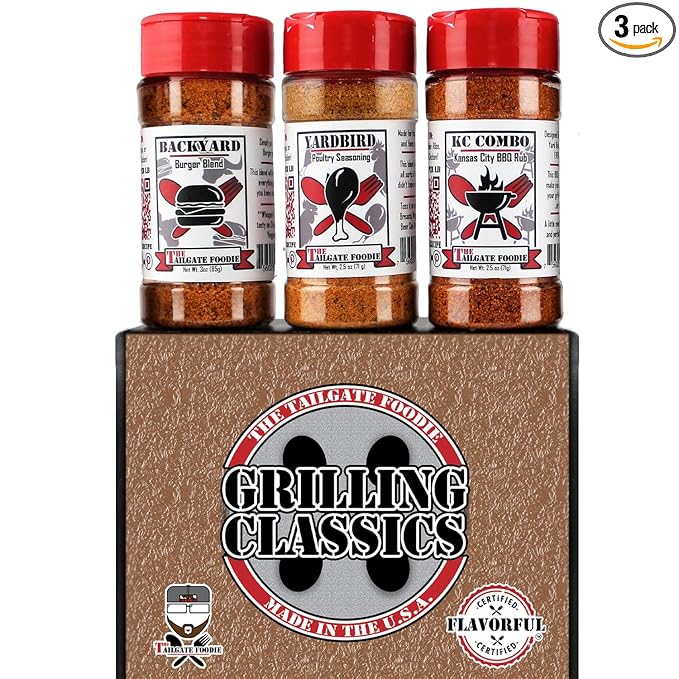 THE TAILGATE FOODIE Rare Pitmaster Gourmet Seasonings | 4 pc Grill Essentials Gift Set | 3 Secret Competition BBQ Spice Blends Great for Ribs, Pork, Brisket, Chicken, Steak *Great Father's Day Gift*