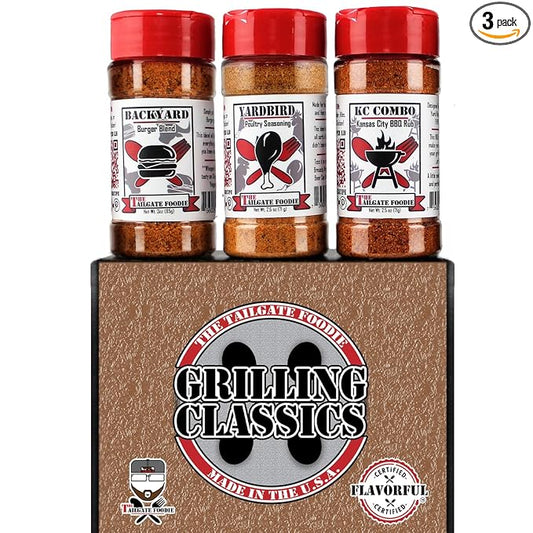 THE TAILGATE FOODIE Rare Pitmaster Gourmet Seasonings | 4 pc Grill Essentials Gift Set | 3 Secret Competition BBQ Spice Blends Great for Ribs, Pork, Brisket, Chicken, Steak *Great Father's Day Gift*