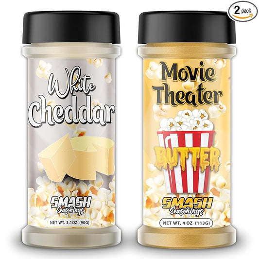 White Cheddar & Movie Theater Butter Popcorn Seasoning Shaker ??2 Pack Double Flavor Blend with Rich Butter & Sharp Cheese ??Sprinkle for Popcorn, Fries, Pasta, Chips, Veggies, Snacks, Gatherings