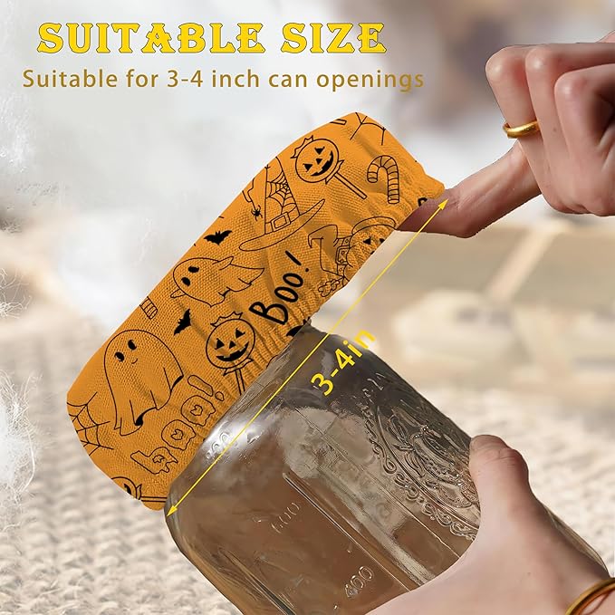 Halloween Pumpkin 5-Pack Cloth Covers for Sourdough Starter Jar, Cloth Covers Reusable Lid Top Cover Sourdough Proofing Bread Fermentation Baking Supplies for 3-4 Inch Jar Mouth