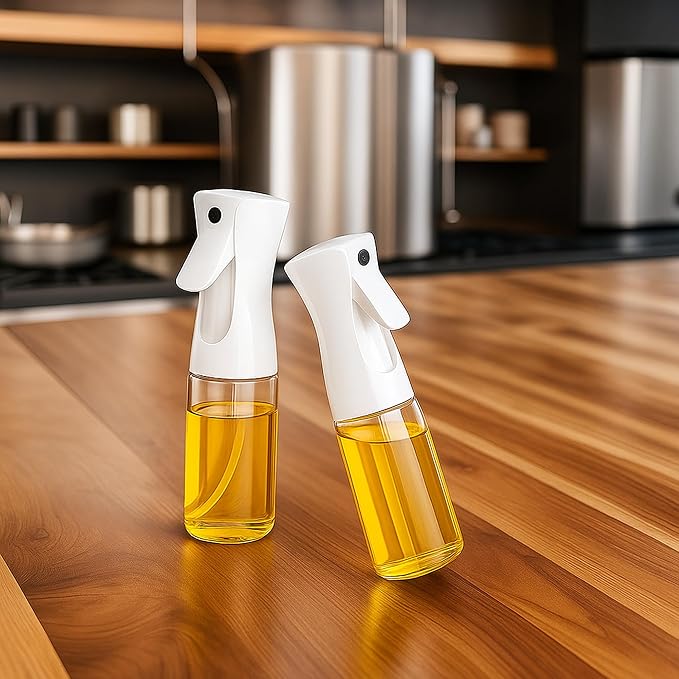 Oil Sprayer for Cooking - Olive Oil Sprayer - 200ml Glass Oil Spray Bottle in Air Fryer Accessories - Oil Dispenser for Kitchen,Air Fryer, Salad, Baking, BBQ