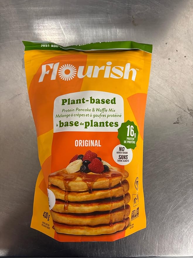 Flourish Plant-Based Protein Pancake & Waffle Mix, Gluten-Free, Dairy-Free, Nut-Free, Soy-Free, Vegan, Non-GMO, All-Natural Superfood, High Protein & Fiber, Just Add Water - Original, 430 g (2 Pack)