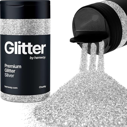 Hemway Premium Glitter Shaker - Silver | 130g Chunky Metallic Flake Sequins for Resin & Epoxy Crafts | Craft Supplies for Tumblers, Festival, Art